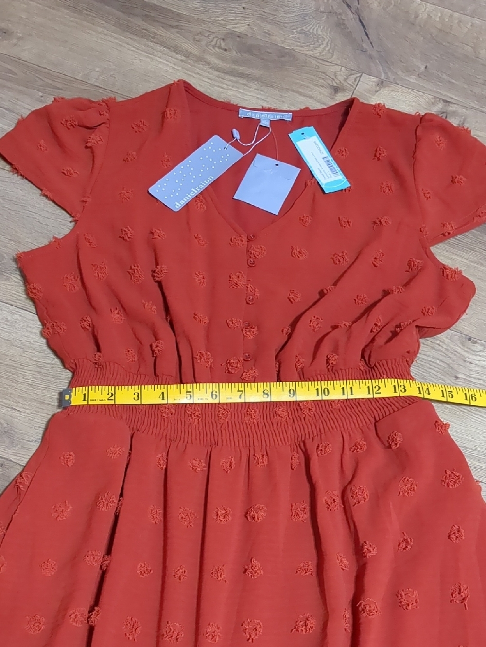 Daniel Rainn Stitch Fix Burnt Red Textured Polka Dot Maxi Dress Size L NWT - Picture 5 of 12